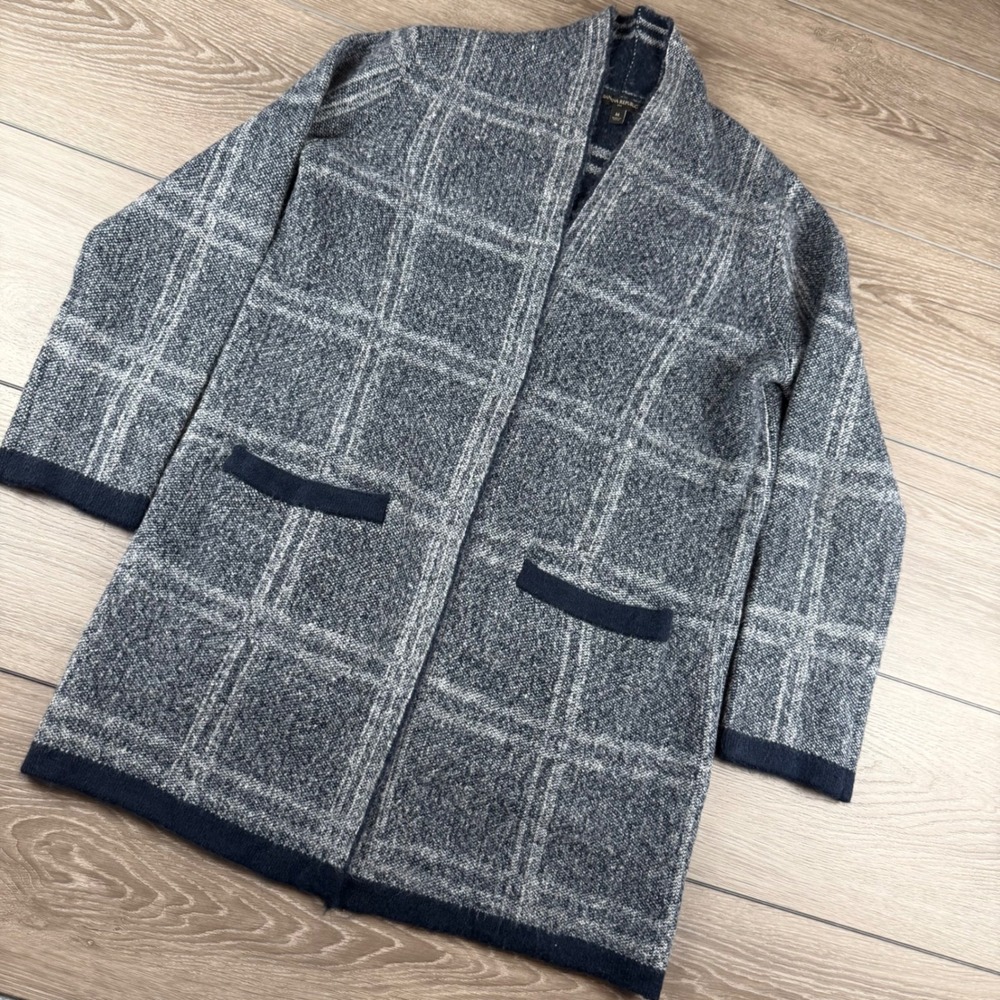Banana Republic Womens Cardigan Sweater Plaid Open Front Blue M